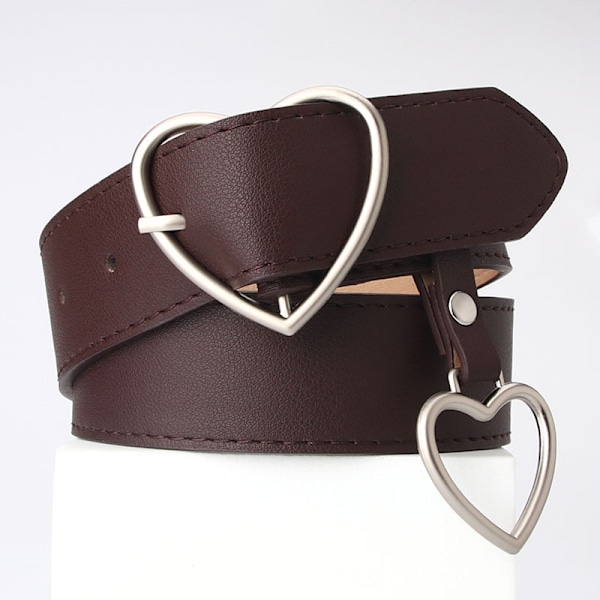 Women's synthetic leather belt, adjustable belt with Western style heart buckle