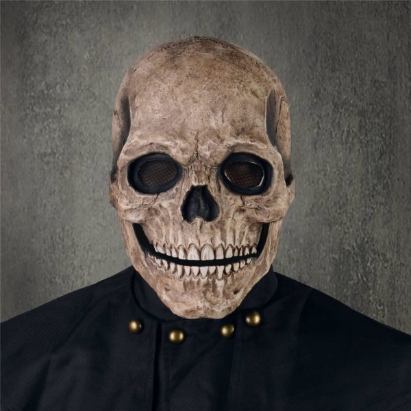 PARTYGEARS Uhyggelig Halloween Kraniemaske Helhoved Skræmmende Realistisk Maske med Bevægelig Kæbe til Voksne Børn Cosplay Festmaske