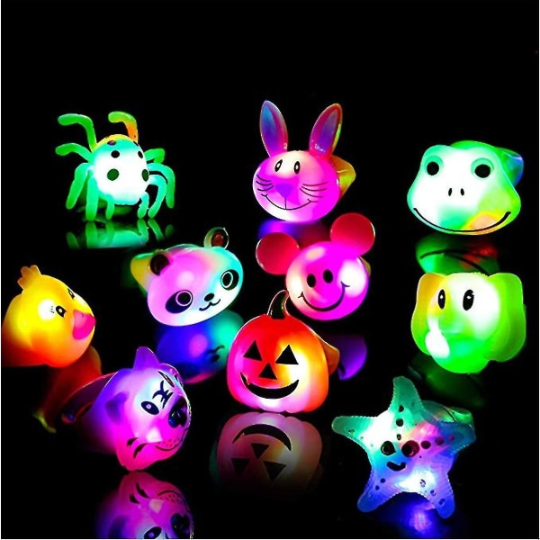 Syntymäpäiväjuhlan suosiolahjat lapsille Palkinnot Vilkkuva 12 pakkaus LED Jelly Light Up Rings Lelut Irtotavarana Pojat Tytöt Lahja Vilkkuva Hohtaa Pimeässä