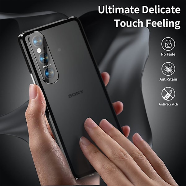 Suojakotelo Sony Xperia 1 VI -puhelimelle - Kirkas karkaistu lasi + metalli + PC-takakuori magneettikiinnityksellä - Musta