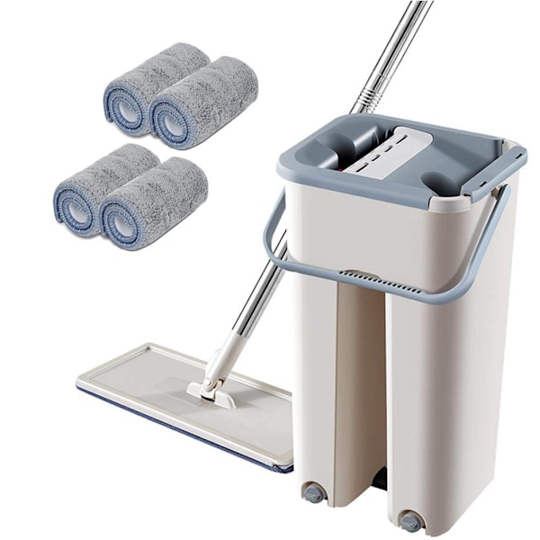 Microfibre Flat Mop with Telescopic Rod and Barrel Rotatable Mop for Home