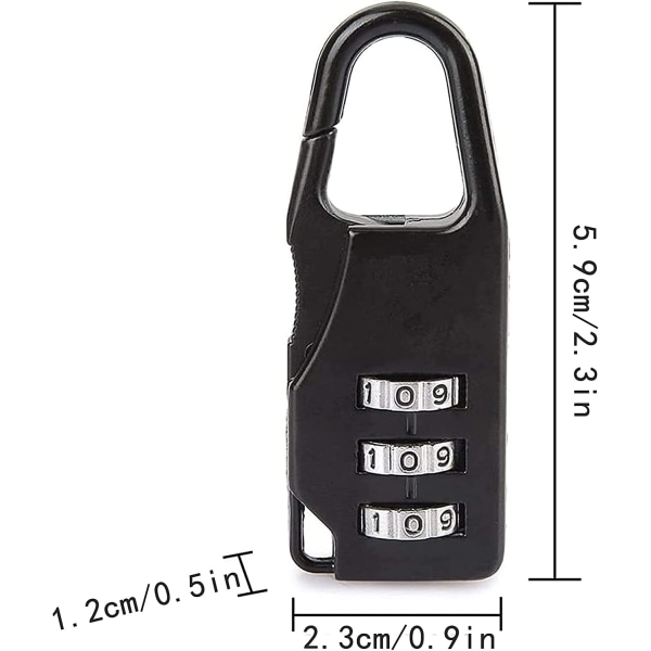 6 3-siffrigt minihänglås Återställbart kombinationslås zinklegering