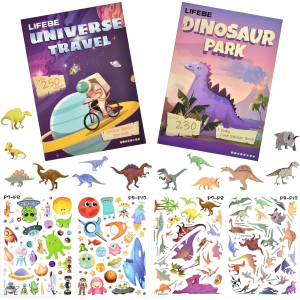 Klistermärke anteckningsbok, 2 st klistermärken återanvändbara statiska klistermärken bok Dinosauriepark/rymdfart