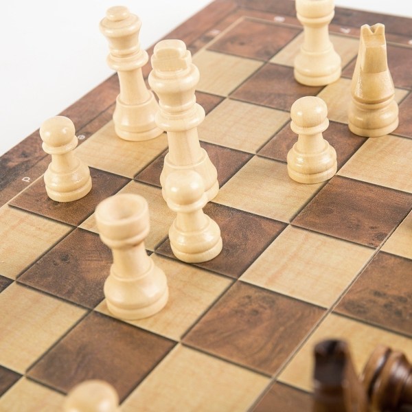 Vikbart schackspel i flerfärgat trä 29*29cm