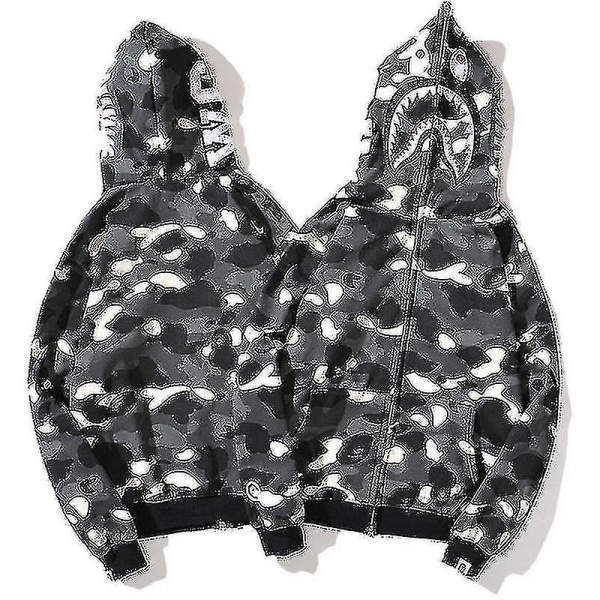 Herr Hoodie Camo Lös Dragkedja Jacka Tröjor För Män Pojke Wanke Grey Black L