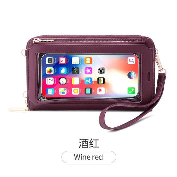 Plånbok pekskärm mobiltelefonväska Lång damplånbok Red wine