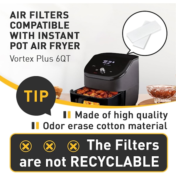 20 stk. udskiftningsfiltre til Vortex Plus 6QT Instant Air Fryer med ClearCook og OdorErase,