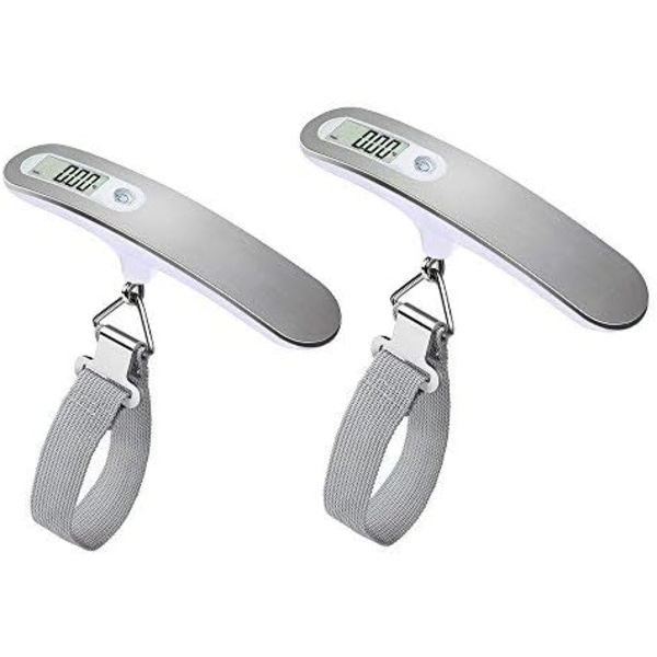 2 st Rese- och Bagagevågar/Högprecisions Elektronisk Digital Vågskala för Resväska 110lb 50KG Kapacitet, Robust Hängande, Silver