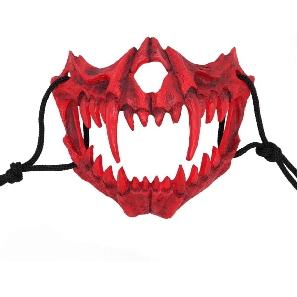 Nincee Japansk Halloween-mask, Tiger Cosplay-mask - Harts Halv ansikte Vit Skalle Skrämmande mask Red Tiger