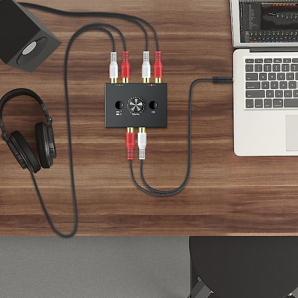RCA Stereo Audio Bi-direktionel Switcher med Lydløs-knap Bærbar L / R Stereo Audio Switch Audio Splitter 2 X 1/1 X 2 [OM]