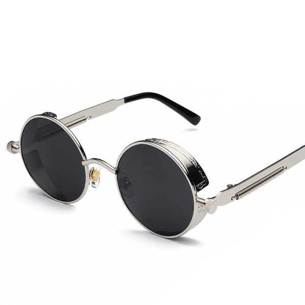 Retro steampunk vintage solglasögon i metall med rund ram för män och kvinnor Silver