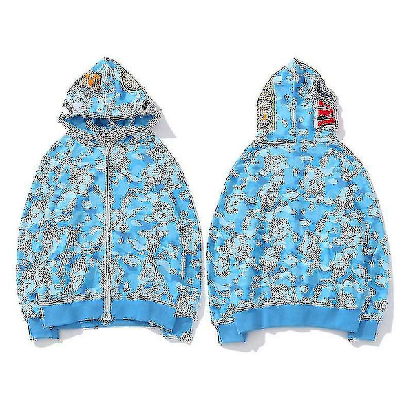Herr Hoodie Camo Lös Dragkedja Jacka Tröja För Män Pojke Wanke Sky Blue 3XL