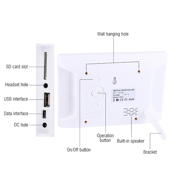 8-tums 1280*800 digital fotoram väckarklocka spelare album fjärrkontroll IPS-skärm vit