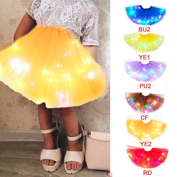 Barn Piger LED Light Up Ballet Dans Tulle Tutu Kjole Blå