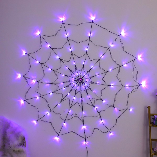 Halloween Spider Web Lights, LED-lila ljSLUSslSLINgor (batteridrivna) för festdekorationer utomhSLUS SLINomhSLUS