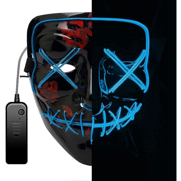 Halloween-maske, LED Purge-maske, LISGO Light Up-maske, skræmmende masker med 3 lystilstande Blue