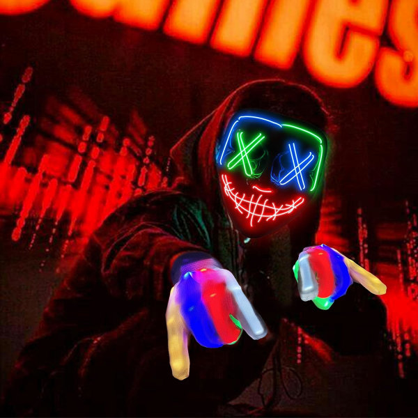 Halloween Mask LED Mask & handskar i flera ljuslägen Multicolor (1 Set)