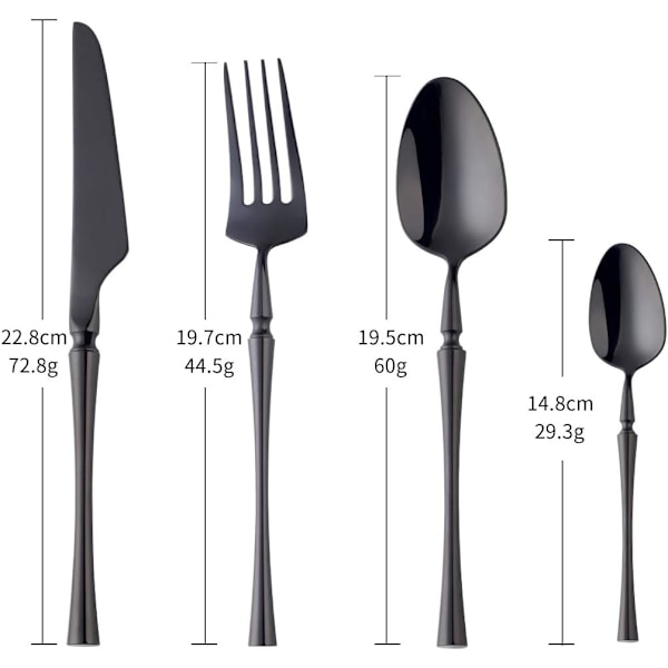 24-delars bestickset för 6 personer, modernt bestickset i rostfritt stål 18/10, spegelpolerat - svart