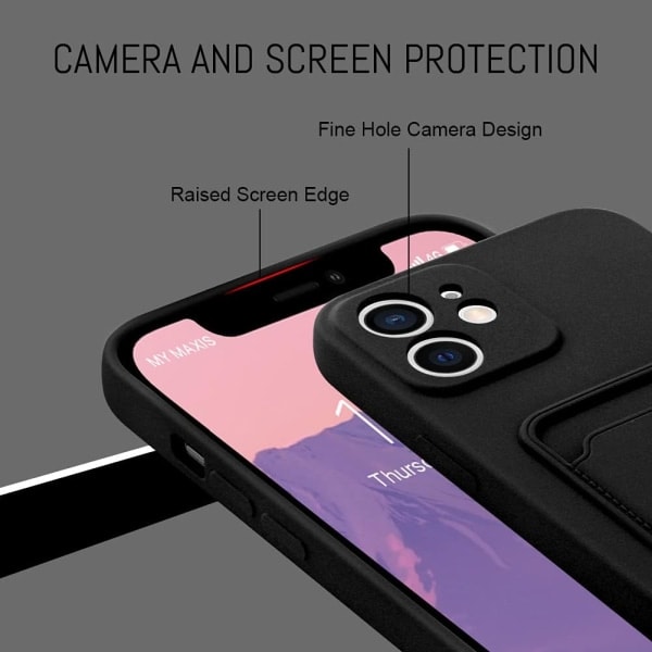 CQBB iPhone 13 (6,1 tuuman) suojakuori, korttipidike iPhone 13:lle + näytönsuoja, korttipaikka suunniteltu iPhone 13 -puhelinkotelolle, musta{sl}