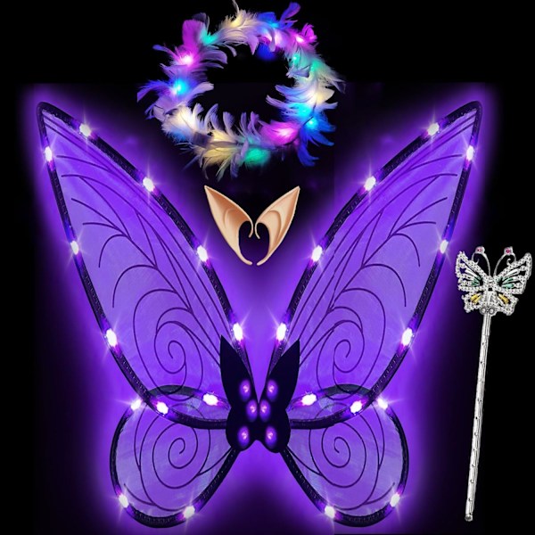 Glittrande älvvingar för vuxna, LED-diadem och trollstavar för karnevaler och temafester, trollslända lila, trollslända lila Dragonfly purple Parent