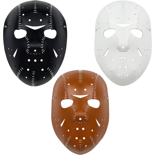 SINSEN Jason Voorhees -mask Läder Hockey Kostym Rekvisita Skrämmande Skräck Cosplay Mask för Halloween Fest 3 Pcs Jason