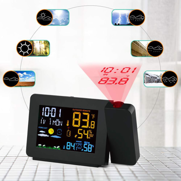 Projection Alarm Clock Projection Clock With Bulit-in Outdoor Wirelss Sensor And Weather Station Dual Alarms For Bedroom Support Lcd Display Date Time