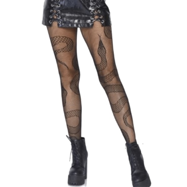 Sexiga fisknätstights för kvinnor, ondskefull orm jacquardmönstrade anime-tights{SL}