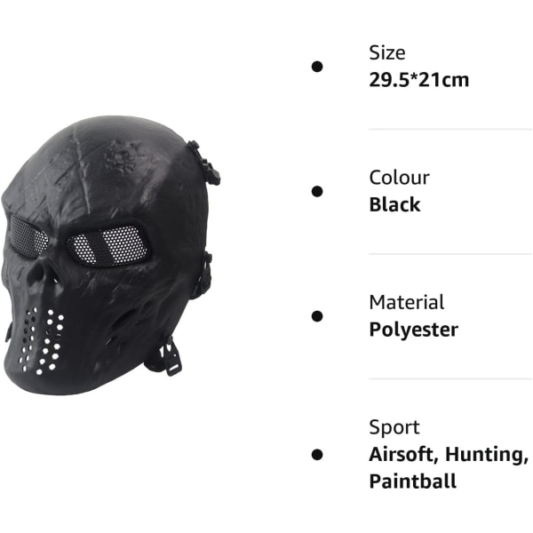 Rinling Airsoft Mask,Skull Helmask Army Fans Supplies M06 Tactical Mask för Halloween Airsoft CS Game Cosplay och Party