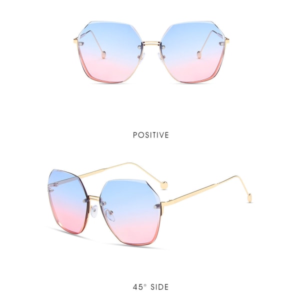 Solglasögon i metall utan båg, dekorativa glasögon, blå rosa