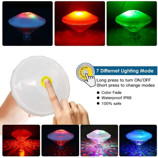 Badlampor, svävande LED-badlampa, discopartylampor med 7 RGB