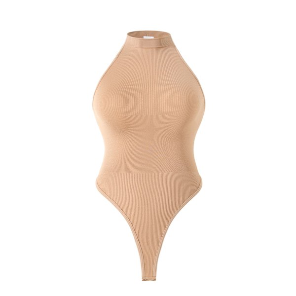 Bodysuit for Women Sleeveless Bodysuit Sexy Round Neck Bodycon One Piece Summer Elastic Tight Bodysuits with Straps and Thong