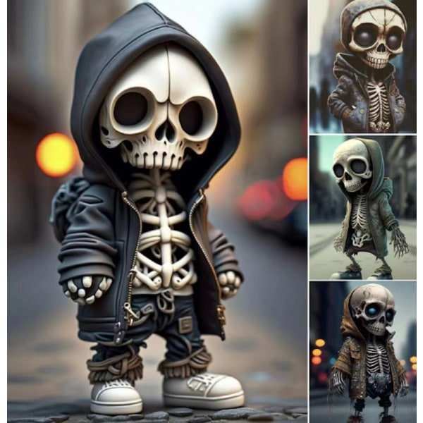 Halloween Skull Doll Resin Figurine: Spöklik bordsdekor för en hemsökande atmosfär