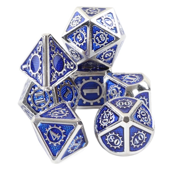 7 st polyhedral tärningar färgglada kugghjul metall hög balans brädspel polyhedral tärningar för rollspel silver transparent safirblå