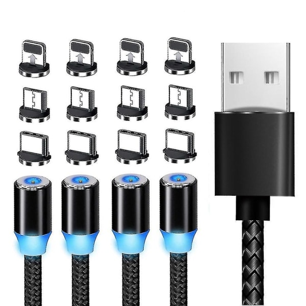 4-pakkaus magneettisia latauskaapeleita, 3-in-1 itsestään kiertyvä puhelinkaapeli{SL}