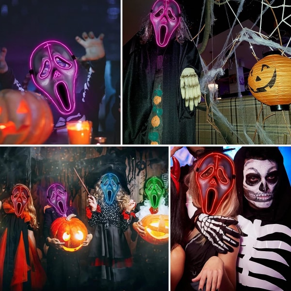 YEHUARIS Halloween-mask, Purge LED Light Up Mask för vuxna män, kvinnor, barn, skrämmande glödmask med 4 ljuslägen A-pink