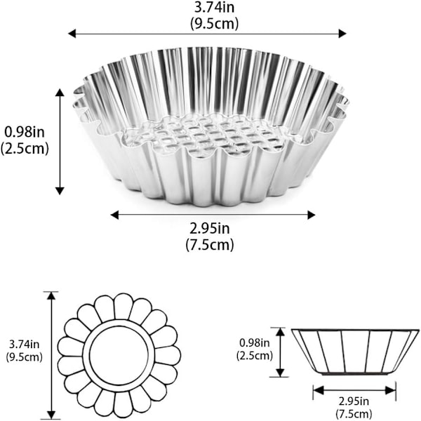 20 kpl Cupcake-muotteja, 9,6 cm ruostumattomasta teräksestä valmistettuja mini piirakka- ja tortlettivuokia, cupcake-kakku- ja muffinssimuottilevy leivontatyökalut{sl}