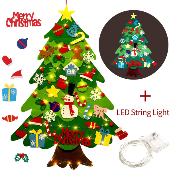 Filt julgran gör-det-själv med 32 st och 50 LED-slingor