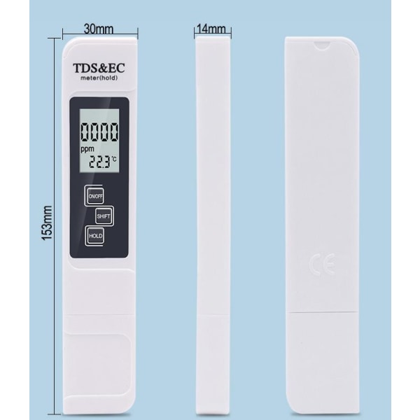 digital testare 3 i 1 TDS-mätare EC och temperatur med skärm white
