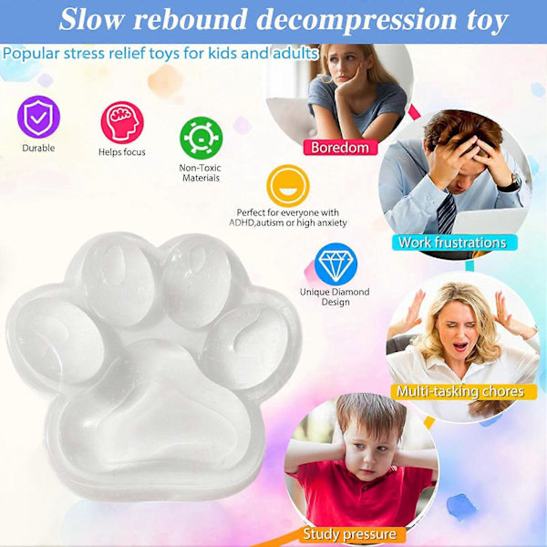 Stor Kattepote Taba Squishy Legetøj, Gennemsigtig Kattepote Klemmelegetøj, Fidget Legetøj til Stresslindring, Klemmelegetøj Familie Squishy White