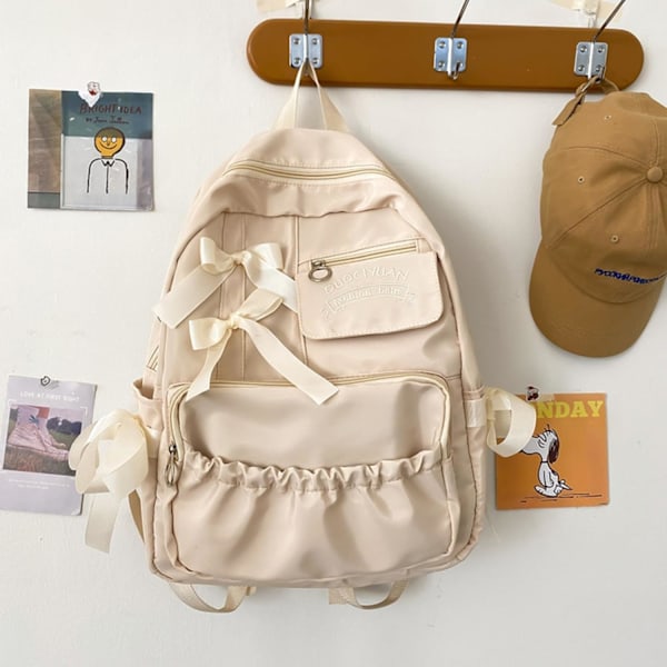 Ryggsäck med fastsatta rosetter - Perfekt för vardagsbruk, Kawaii-ryggsäck, Y2k, Estetisk söt ryggsäck (Off white){EE}