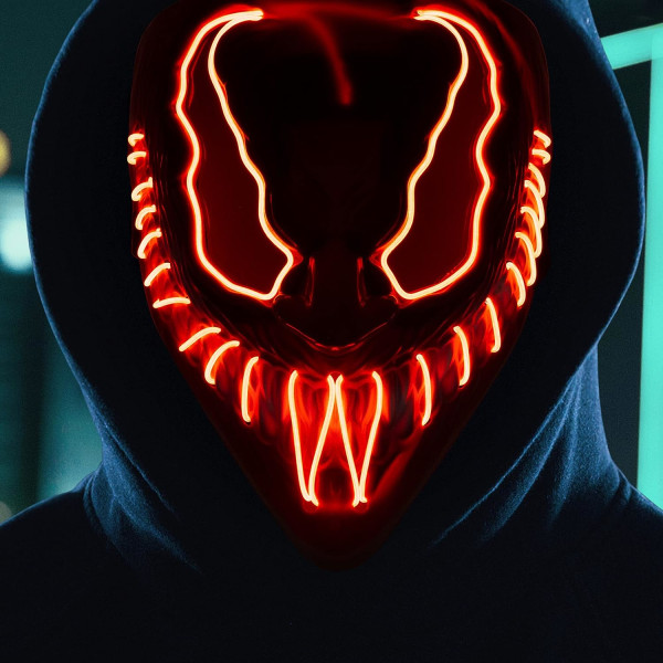 LED Halloween-maske med 3 lystilstande | Skræmmende lysende ansigtsmaske | Demon Cosplay Cosplay Maske Red