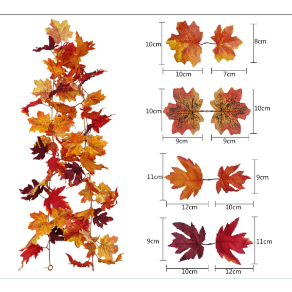 Konstgjord lönnlövsgirlang, hängande girlang för inomhus- och utomhusbruk, bröllopsfest, öppen spis, juldekoration, Thanksgiving-dekoration