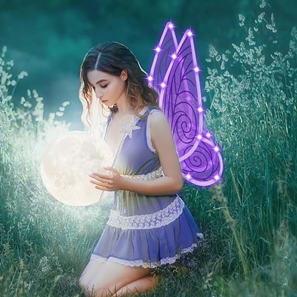Glitrende fevinger til voksne, LED-pandebånd til temafester Stjerne Lilla{sl} Star purple Star purple