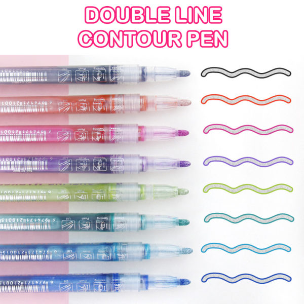 Double Line Outline Art Marker Pen Permanent Marker 8 ST