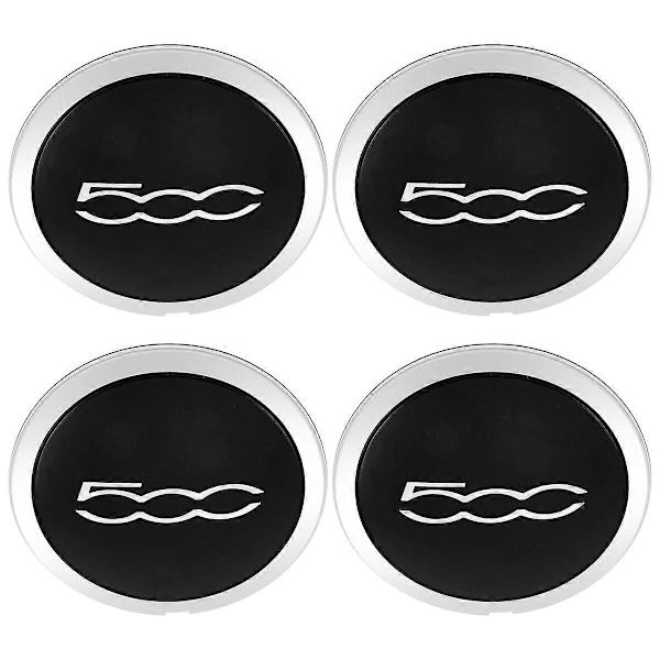 stk 133mm Navkapsler Kompatible med Fiat 500 Hjul Center Navkapsler Sæt 68078419AC 68078421AC Støvdæksel 51884863-Perfet Black & Silver