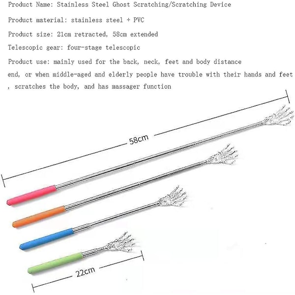 3-pack ryggkliare för män och kvinnor, svart, blå och röd, bärbar, hopfällbar kliar av rostfritt stål, skelettkliar av rostfritt stål