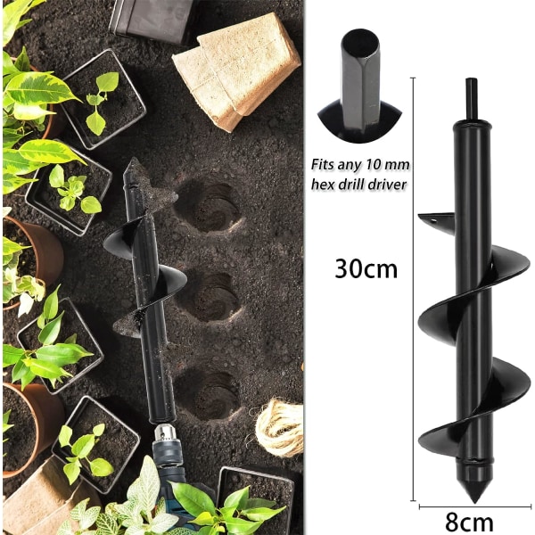 8x30cm Spetsig spiralborr med halkfri sexkantig drivning Jordborr trädgård