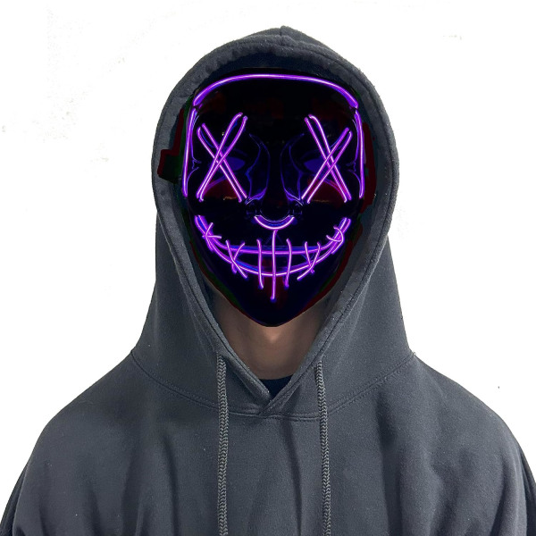 Stylex LED Halloween-mask Skrämmande Light Up Mask Cosplay Fancy Dress Kostym Karneval Purple Crosses