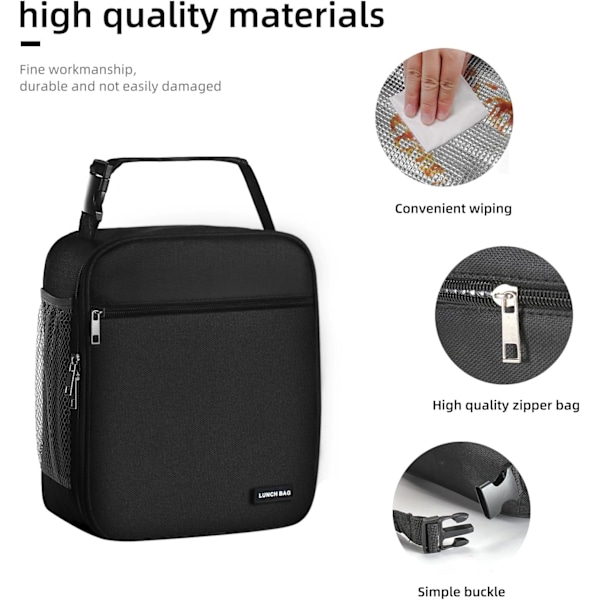 Lunchbox Lunchväska för män och kvinnor Stor kapacitet Lunchbox Återanvändbara Lunchväskor Isolerad Lunchväska Lunchbox kylväska (Svart)