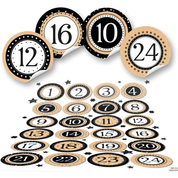 24 klistermärken med siffror 1–24 klistermärken med siffror 1–24 Svart/vit/beige